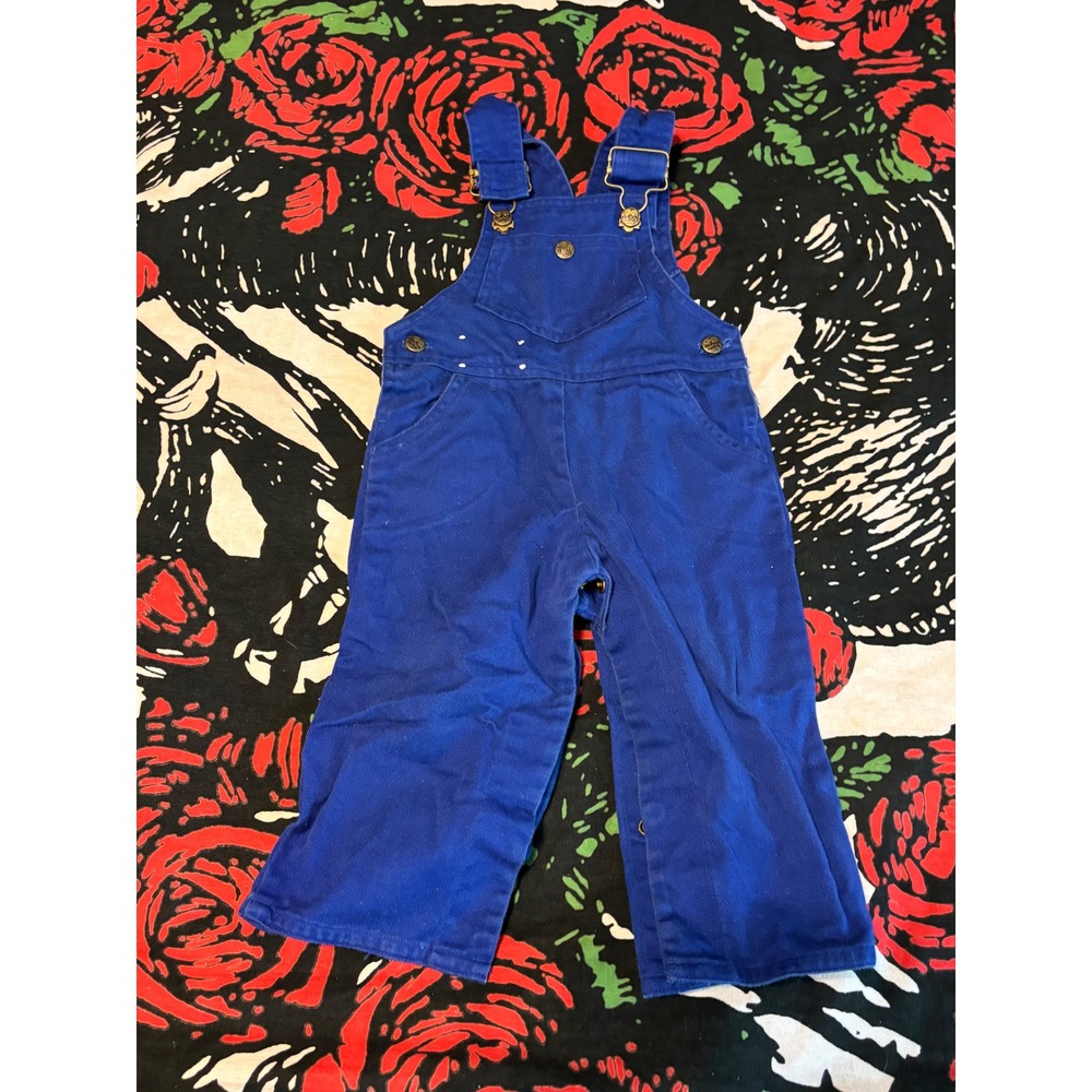 Vintage Happy Kids Royal Blue Cotton Bib Overalls 12 Months AB-126